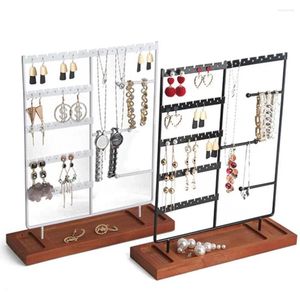 Smyckespåsar DIY Display Stand Metal Shelf Träbricka Armband Arrangör Holder Multifunktion 5-Tier Ear Stud Earring Rack