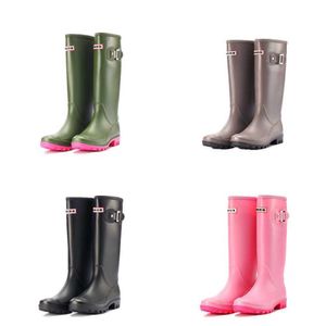 Botas botas de chuva meados de bezerro bota isolada de borracha botas de chuva mulheres à prova d'água joelho-alto wellies galochas verdes paris mulher sapatos