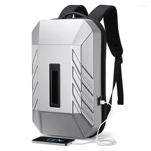 Ryggsäck multifunktionsföretag för män PC Hard Shell Laptop Bag SMART COOL LED USB Laddning Anti-stöld Vattentät