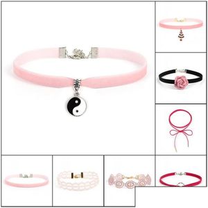 Chokers Fashion Novo estilo adorável colar rosa colar flor/árvore de natal/nó de arco/renda feminino Acessórios de vestido de verão Dhgarden dhc8q