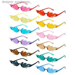 Solglasögon Ny FSHion Fire Flame Solglasögon för kvinnor Tren Rimless Solglasögon Nyhet PC Frame UV400 Sun Glasses Party Cosplay Eyewearl231114