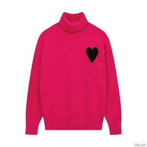 Amiparis Maglione Collo alto AM I Paris Maglione Inverno Dolcevita spesso Coeur Ricamato A-word Heart Love Knit Sweat Donna Uomo Amisweater AMIs 5DJ1