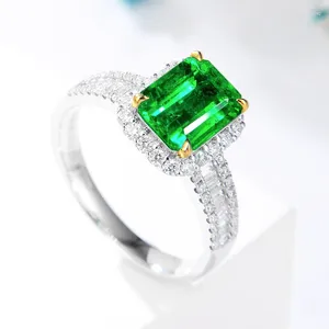 Klusterringar S925 Silver Imitation Emerald 2- Grupp Full Diamond Ring for Women 7 9 Europe and America Cross Border