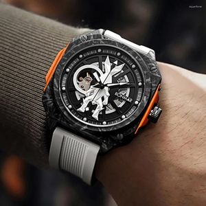 Wristwatches Fashion Automatic Watch Men Luxury Skeleton Watches RONMAR Mechanical 44mm Luminous Clocks Carbon Fiber Pattern