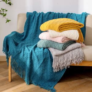 Одеяла Nordic вязаная клетчатая одеяло Super Soft Bohemia Flaket для кровать диван крышка кровати на одеялах на диван с кисточкой 230414