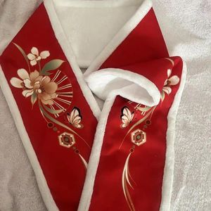 Halsdukar 1pc kvinnor kinesisk stil hanfu utsökt dekorativ sjal plysch förtjockad fjärilsblomma mönster varm