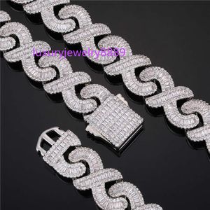 Hip Hop 16MM Baguette Infinity Cuban Chain Iced Out Cubic Zirconia Bracelet Necklace For Men Women Jewelry