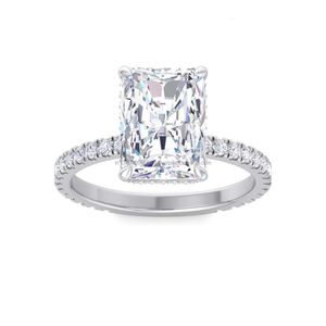 Radiant Cut Cut Moissanite Pierścień zaręczynowy Unikalny biały złoto Ukryty Halo Diamond Pierścień Kobiet Połowa wieczności pierścień