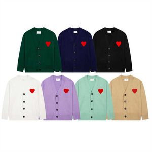 Amis 스웨터 파리 디자이너 남자 Amisweater Coeur Macaron Love Jacquard Cardigan Amishirt 남성과 여자 Top I Fashion Jumper Hoodie