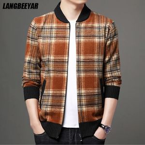 Erkekler Sweaters En kaliteli marka moda yünlü kalın kadife ekose gündelik beyzbol yaka ceket erkekler Koreli Windbreaker Coats Giysileri 231113