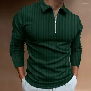 Polo da uomo Primavera Autunno T-shirt slim a righe Streetwear 2023 Pullover a maniche lunghe Abbigliamento Occasioni formali Zip Colletto rovesciato