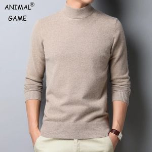 Suéter masculino outono inverno mock neck suéter masculino pulôveres de cor sólida homem meia gola alta malhas moda marca roupas casuais 231113