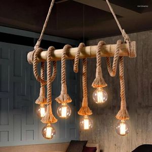 Chandeliers Vintage Rope Lustre Pendant Lights Modern Bamboo For Living Room Bedroom Kitchen Hanging Lamps