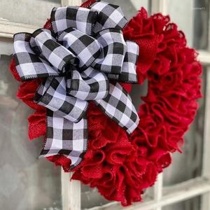 Decorative Flowers Artificial Heart Shape Wreath 15.7 Inch Bowknot Family Wedding Party Valentine's Day Outdoor Front Door Red