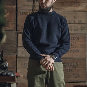 Herrtröjor Bronson före kriget USN hålig hals tröja män tungvikt stickad pullover marinblå 231114