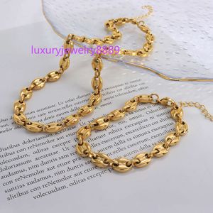 Colares de aço inoxidável com corrente de grãos de café, joias sem manchas, banhados a ouro 18K, pulseiras com corrente de grãos de café para homens e mulheres