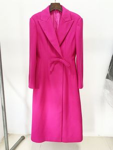 Cappotti da donna lunghi prugna 2023 firmati con risvolto e fiocco, cappotti di lana 110501