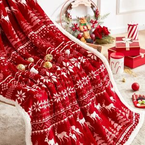 Cobertores Rena de Natal Papai Noel Boneco de Neve Lance Cobertor Dupla Camada Espessamento Fofo Macio Fleece Flanela Cobertor Decoração de Casa 231113