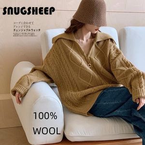 Women's Sweaters Retro Cable Wool Sweater Women Clothes Womens Top Fashion Pullover Brown Winter Ladies Clothing Korean Luxury Vintage