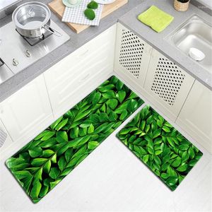 Tappeti Tappetino stampato in 3D Green Leaf per pavimento della cucina Tappeto lungo per porte Memory Foam Bagno Tappetino antiscivolo per camera da letto