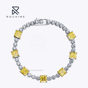 Rochime Luxury黄色と白の宝石ダイヤモンドブレスレット925スターリングシルバーゴールドメッキ5Aジルコンジュエリー