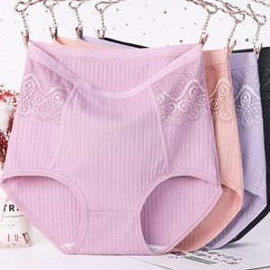 Calcinha feminina 3pcs/lote xl ~ 6xl Cantura alta abdomen algodão resumos de algodão de tamanho listrado de calcinha lacta de lingerie de lingerie cuecas 4035 230414