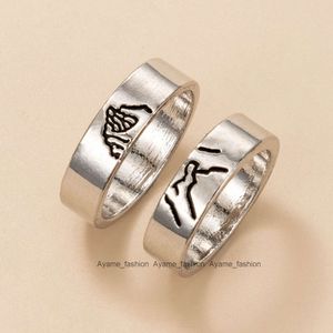 Personalized and Trendy Ring Set with Cartoon Heart-shaped Couple Rings and Geometric Letter Rings - New Ins-inspired Jewelry