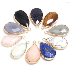 Подвесные ожерелья 2pcs натуральный камень хрустальный грань Lapis Lazuli Rose Quartz для ювелирных изделий для изготовления DIY Nacklace Sergring Searring Размер 16x30 мм