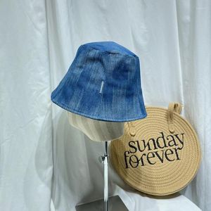 Berets japonês simples tie-dye denim balde chapéu feminino primavera e outono casual versátil bacia chapéus ao ar livre sombreamento pescador boné