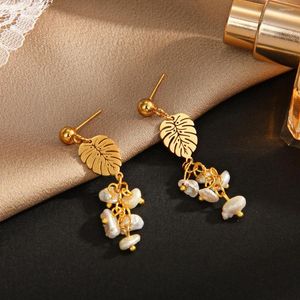 Stud Earrings Vintage Ball For Women Stainless Steel Gold Plated Long Chains Imitation Pearl Earring Wedding Jewelry