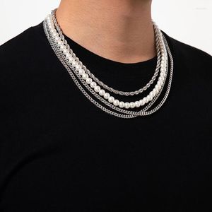 Halsband 4 Stück gepaart geschichtete Halskette für Männer Hiphop Street Wear Perle männlich kubanische Ketten Kragen Schmuck Hals Zubehör
