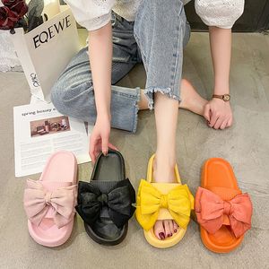 GAI Bow Tie Women Summer Thick Indoor Home Sandals Couples Bathroom Slides Non-slip Soft House Slippers Femme 230414