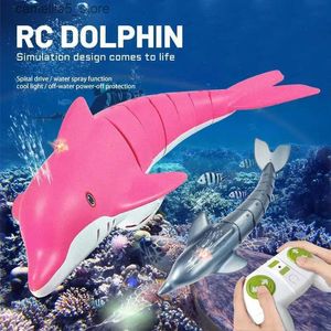 Electric/RC Animals 2.4 GHz RC Vattentät Dolphin Remote Control Spray Water High Simulation Animal Water Toys For Pool Badrum Toy Gifts Q231114