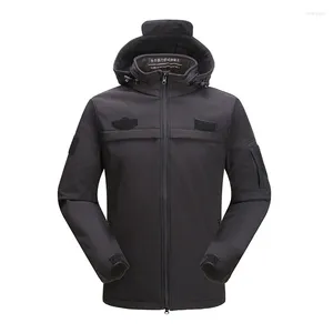 Охотничьи куртки, флисовая теплая ветровка для езды на открытом воздухе, мужская зимняя куртка для пешего туризма, кемпинга, альпинизма, ветрозащитная, черная, тактическая, с капюшоном