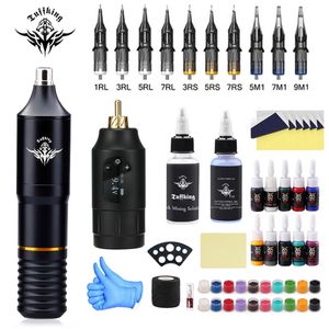 Kit de máquina de tatuagem sem fio, mini fonte de alimentação, bateria, caneta rotativa, conjunto com cartucho de agulhas, suprimentos para iniciantes de tatuagem