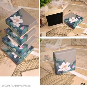 Jewelry Pouches Square Chinese Style Lotus Poem Necklace Earrings Ring Box Organizer Storage Gift Paper Jewellry Packaging Container