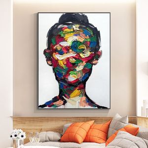 Abstract Girl Face Oil Målning Ptint på Canvas Nordic Modern Figure Affischer and Prints Wall Art for Living Room Home Decor