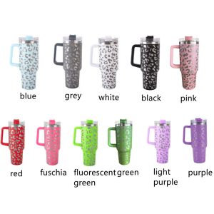 40oz Leopard Tumblers with Handle Stainless Steel Double Wall Vacuum Travel Car Cup Insulated Coffee Beer Mug 1114