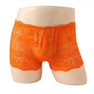 Underpants Men Sexy Lingerie Lace Boxer Briefs Gay Underwear Low Rise Shorts U Convex Pouch Panties Breathable Sissy