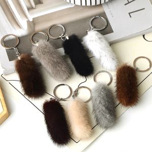 Fashion Fluffy Plush Fox Fur Keychains for Women Men Tail Pendant Key Chains Rings Bag Hang Ornaments Keyring Christmas Gifts