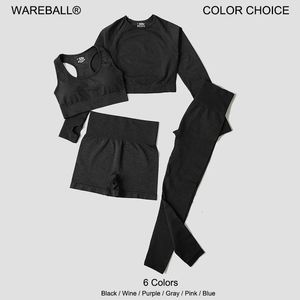 Yoga Outfit Wareball Set Sports Wear para Mulheres Ginásio Roupas Terno Fitness Manga Longa Crop Top Cintura Alta Leggings Ternos 231114
