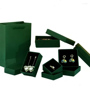 Bolsas de jóias 24 Pçs / lote Caixa de Embalagem Verde Titular Recipiente de Papel Exibição Presentes Festa Anel Broche Colar Pacote Storange