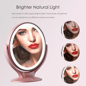 Kompakta speglar Makeup Mirror med lätt dubbelsidig 1x/7x förstoringsspegel USB-laddningsbar 360 ° roterande fristående LED-spegel för makeu 231113