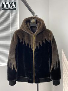 Męskie kurtki zimowe mężczyźni ciepłe imitacja futra luźna Fit Fit Hip Hop z kapturem zamek błyskawiczny Wysoka jakość sztucznego płaszcza 5xl 231113