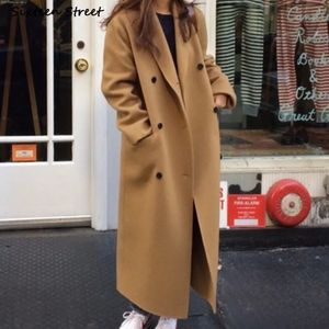 Women's Wool Blends Vintage Long Woolen Jacket for Woman Thicken Oversized Blends Coats Female Double Breasted Korean Fashion Streetwear Clothes 231114