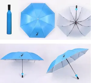 Umbrellas 50pcs Wine Bottle Umbrella 3 Folding Sun-rain Uv Mini For Women Men Rain Gear Gifts Wholesale