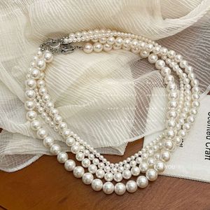 Light Luxurious Design, Shi Jia's Cold White Pearl Glass Bead Necklace, French Simple and High-end, Collarbone Neck Chain