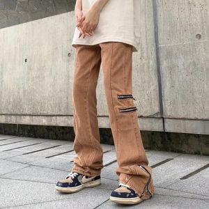 Jeans da uomo 2023 Y2K Moda Vintage Marrone Baggy Pantaloni svasati Abbigliamento uomo Pantaloni dritti con cerniera alla caviglia Pantaloni lunghi da donna Pantalones Hombre