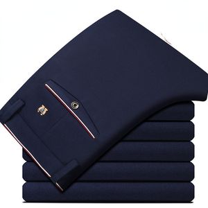 Pantaloni da uomo Abito casual Abito da uomo Slim Fit Pantaloni da lavoro Coreano Alto elastico Taglie forti Abbigliamento uomo da ufficio Blu 230414