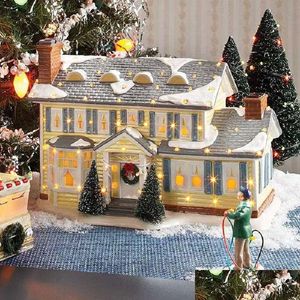 Noel dekorasyonları parlak aydınlatılmış Noel Noel Baba Araba Evi Köyü Tatil Garaj Dekorasyonu Griswold Villa Ev Masası Dhcuq